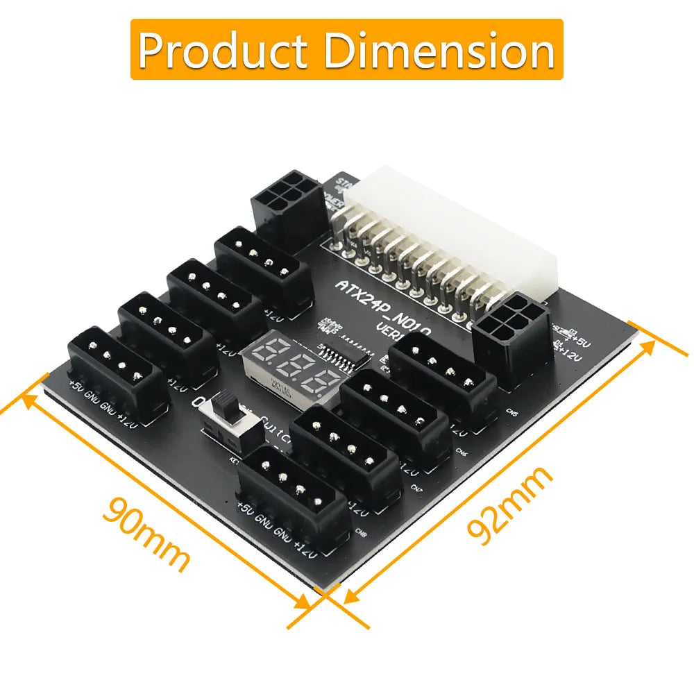 Computer PSU ATX 24PIN to 8 * Molex 4Pin + 2 * PCIE 6Pin Breakout Board Adapter For Hard Disk Drive