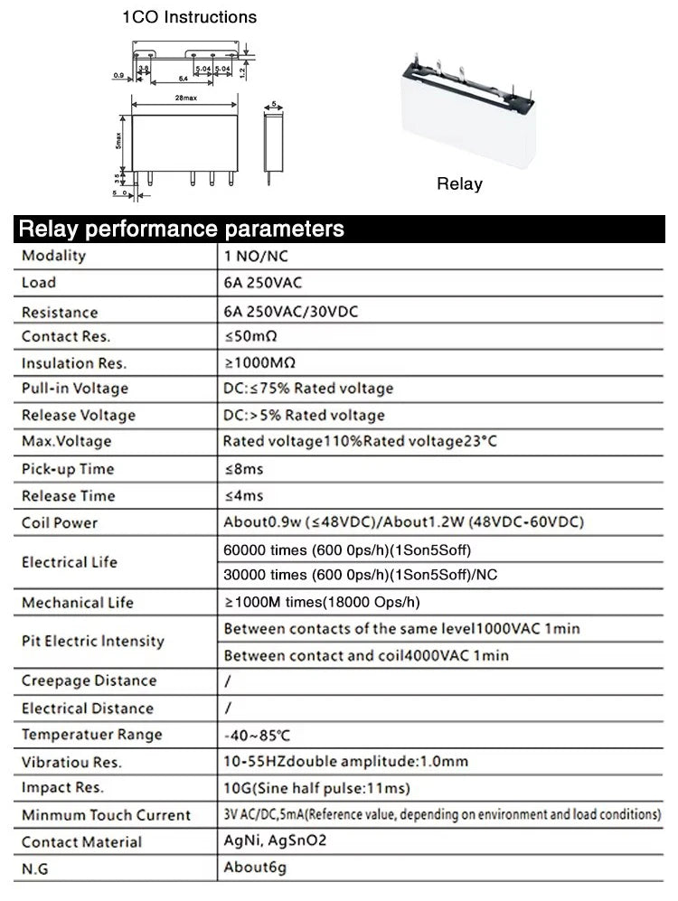 Din Rail Slim Relay Module 41F-1Z-C4-1 Integrated PCB Mount Power Relay With Relay Holder  Relay Socket 6.2mm