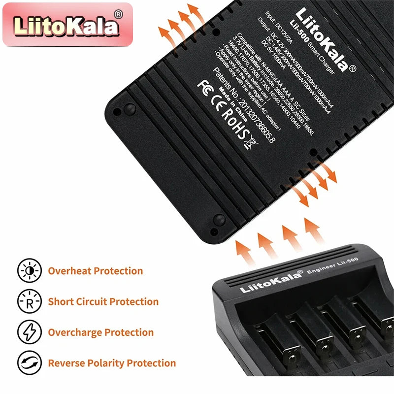 LiitoKala Lii-500 Battery Charger 4 Slot LCD Tester for 18650 26650 AA AAA Flashlight Vape Li-ion NiMH Rechargeable Cells