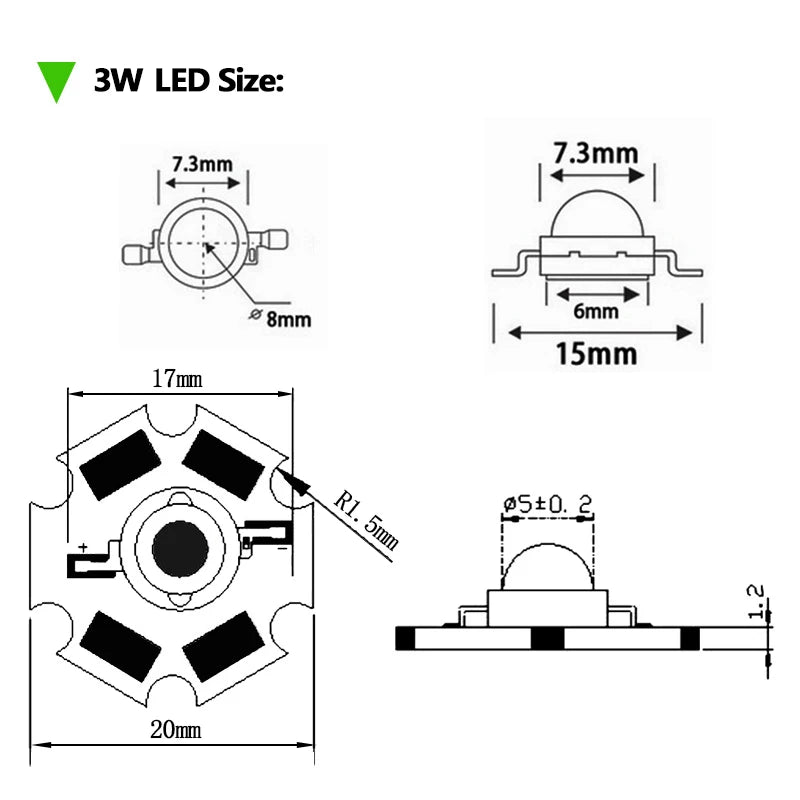 10-100pcs 1W 3W High Power LED Diodes Warm Cold Natural White/Red/Green/Blue/Royal Blue 450 660nm Deep Red UV With 20mm Star PCB