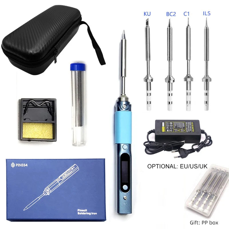 Pine64 Smart Mini Pinecil Soldering Iron With B2 BC2 KU C1 ILS I C4 D24 K Tips With DC power supply Storage Bag