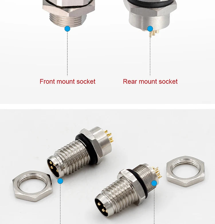 M8 Socket 3 4 5 6 8 Pins Female Male Solder Type Front Back Panel Mount Waterproof Connectors
