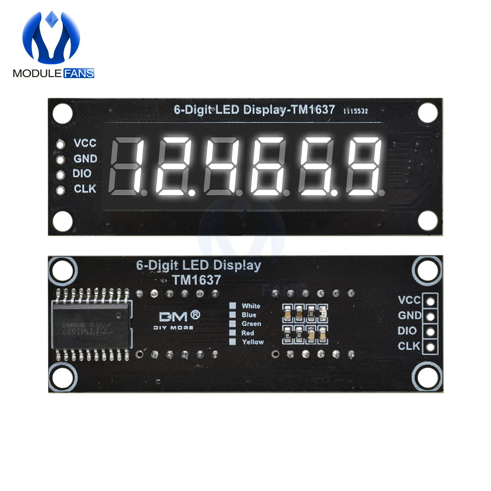 0.36" 6 Digit 7 Segment TM1637 LED Display Module 0.36 inch LED Indicator for Arduino DIY Red Green Blue Yellow White