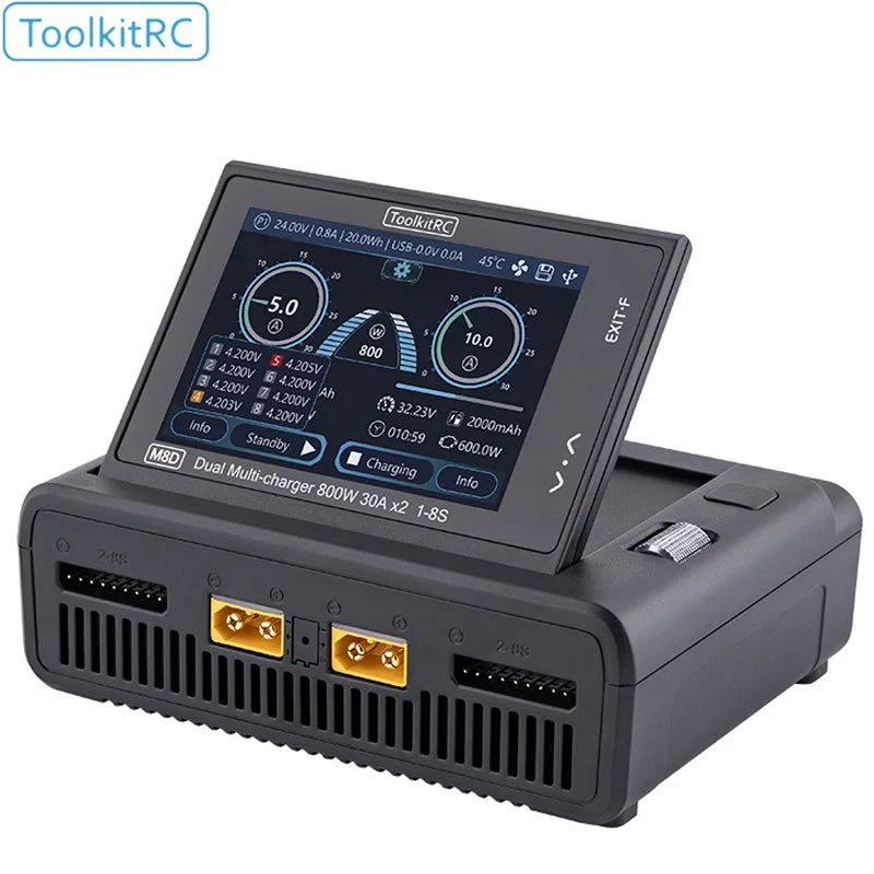 ToolkitRC M8D 1600W 50A Charger DC Balance Touch Screen 65W Fast Charge Dual Channels for 1-8S Lipo Battery For Rc FPV Drone Car