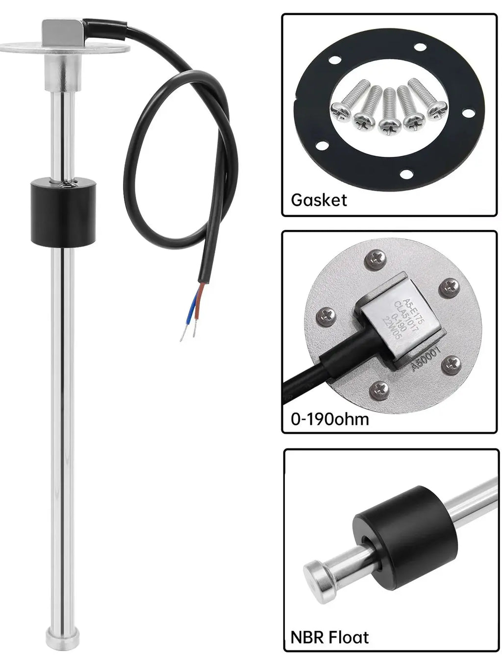 1Pc Fuel Float Level Sensor 0-190ohm Stainless Steel 100mm 200mm 300mm SENSOR with Gaskets Oil Gauge kit Unit  Accessories