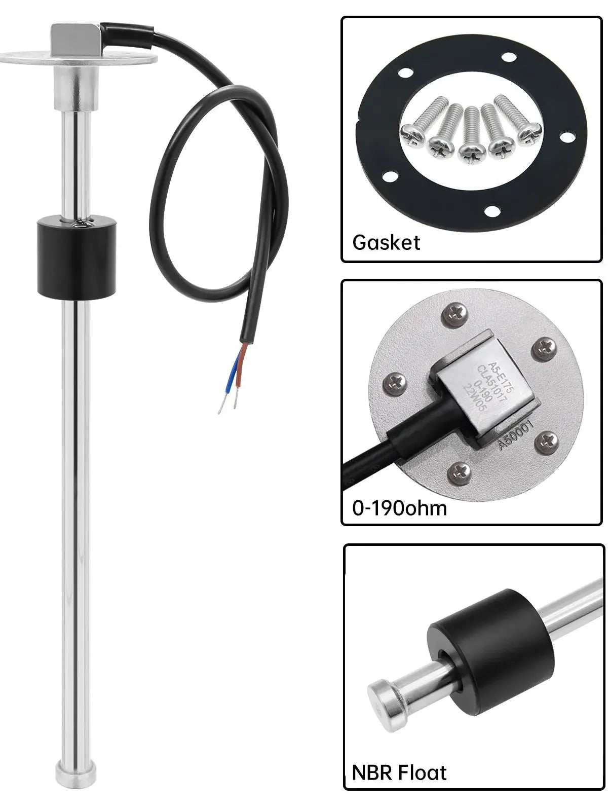 1Pc Fuel Float Level Sensor 0-190ohm Stainless Steel 100mm 200mm 300mm SENSOR with Gaskets Oil Gauge kit Unit  Accessories
