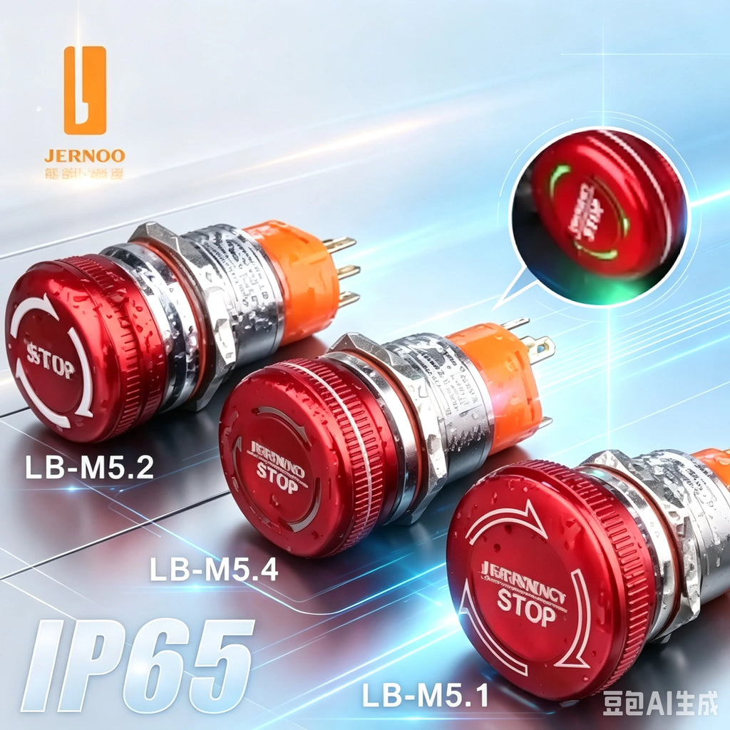 LANBOO 19mm 22mm Metal Emergency STOP Mushroom Push Button Switch Latching Button Switch with LED