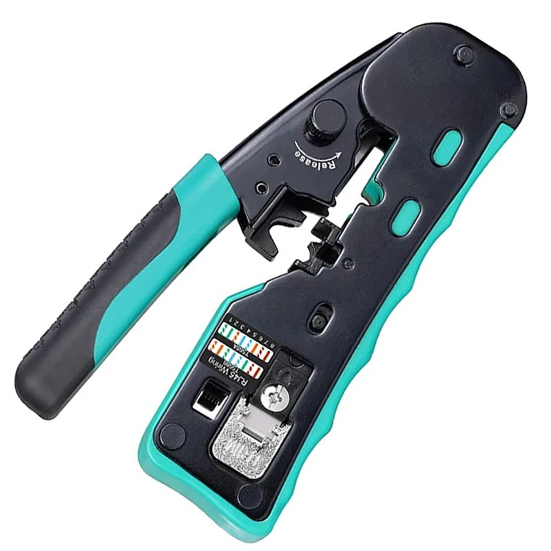 ZoeRax RJ45 Crimp Tool Pass Through Industrial Grade Ethernet Crimper All-in-one Ratcheting Modular Data Cable Crimper