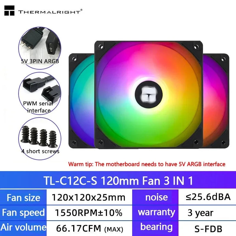 Thermalright TL-C12C 3 in 1 120mm Cooling Fan 5V ARGB gamer Adjust Speed Cooler argb Adjustable computer Case Fan ventilador