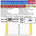 100pcs 1/6W Metal Film Resistors 1/8W 1% 0.125W 10 100 200 220 330 470 Ohm 4.7K 1K 2.2K 10K 47K 200k 220k 510k 100k 470K 1M Ohms