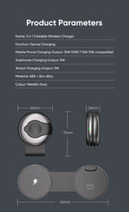 AUFU 3 in 1 Wireless Charging Station Fast Magnetic Foldable Travel Charger Station for iPhone 16 15 14 Pro Apple Watch Airpods