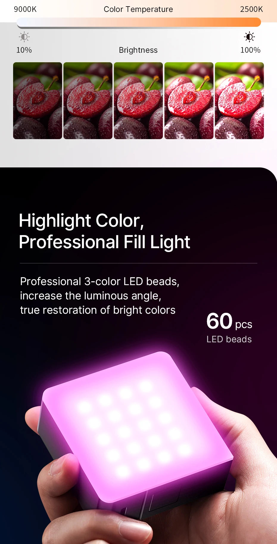 Ulanzi VL49 RGB PRO Full Color LED Video Light 2500K-9000K Camera Light for Photopraphy with Honeycomb Diffuser