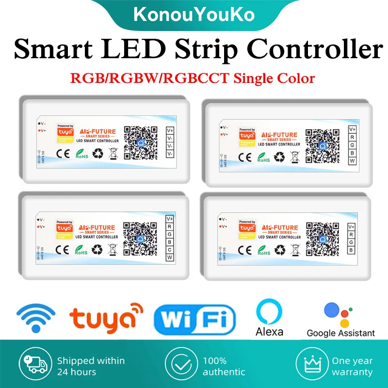 Tuya WiFi Smart LED Controller DC5-24V Single Color Dimmer CCT RGB RGBW RGBCCT LED Strip APP Remote Works with Alexa Google Home
