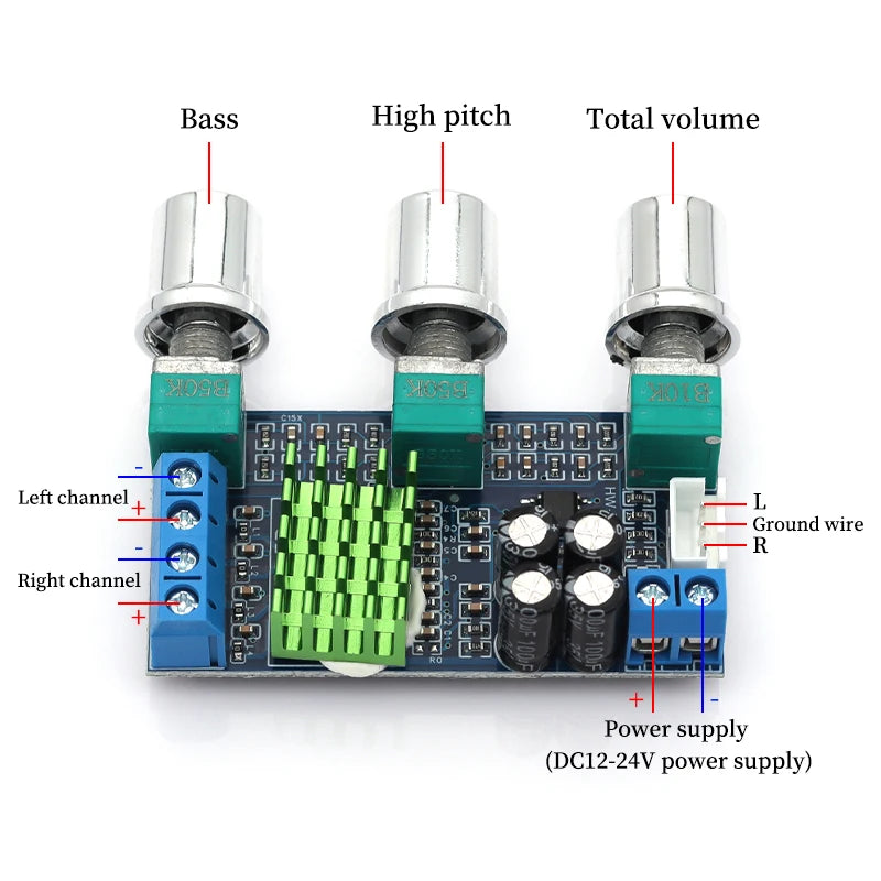Liludin DC 12V 24V 80W X 2 Dual Channel Digital Audio TPA3116D2 Treble Bass Regulating Preset Pre Amplifier Board Module XH-M567