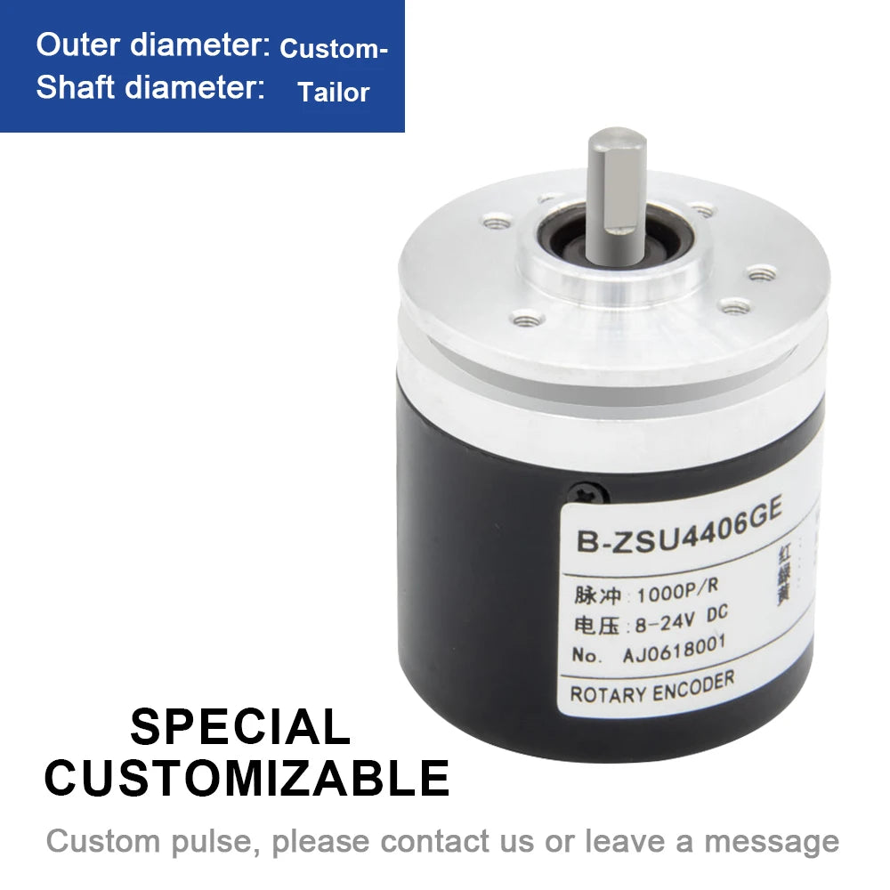 AUCHTEL 44mm IP67 Incremental Encoder 6mm Shaft Rotary Switch AB 2 Phases 10-1024-2500-3600 360 400 500 PPR 5-24VDC