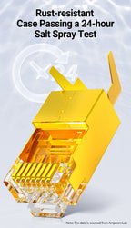 AMPCOM CAT7 Pass Through RJ45 Modular Plug Network Connectors STP 3/50μ Gold-Plated 8P8C Crimp End for Ethernet Cable
