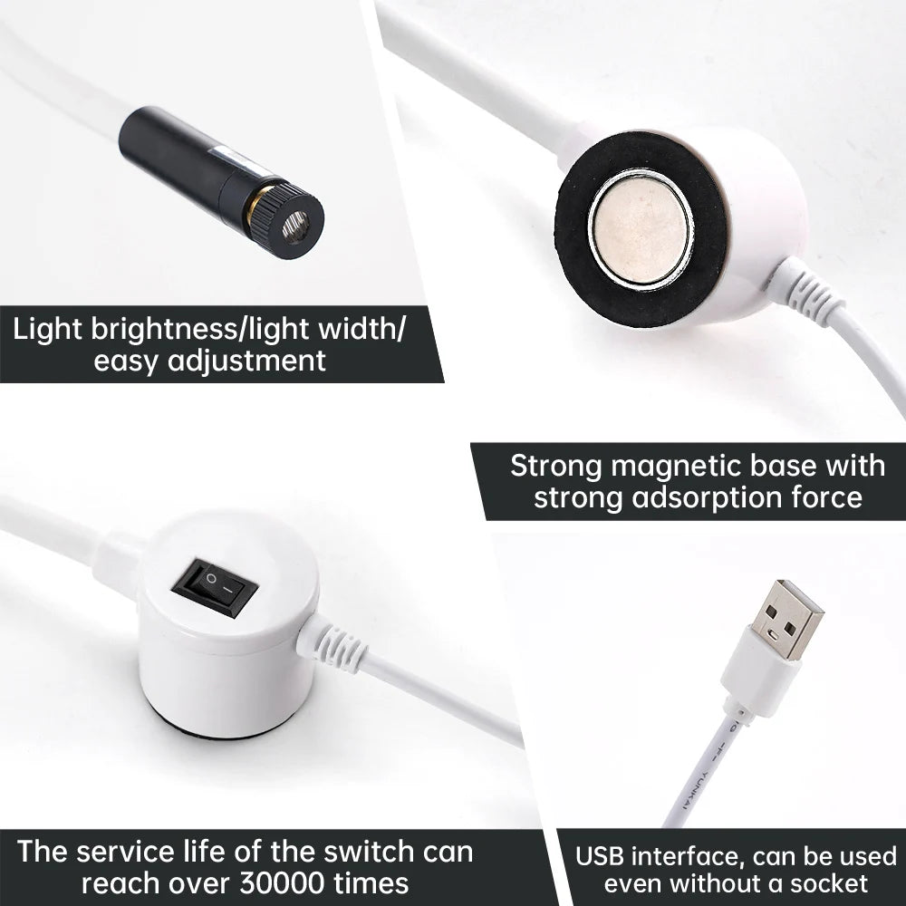 DC5V USB Laser Positioning Light Flexible Gooseneck Magnetic Base Red Line Cross For Sewing Cutting Quilting Machine Accessories