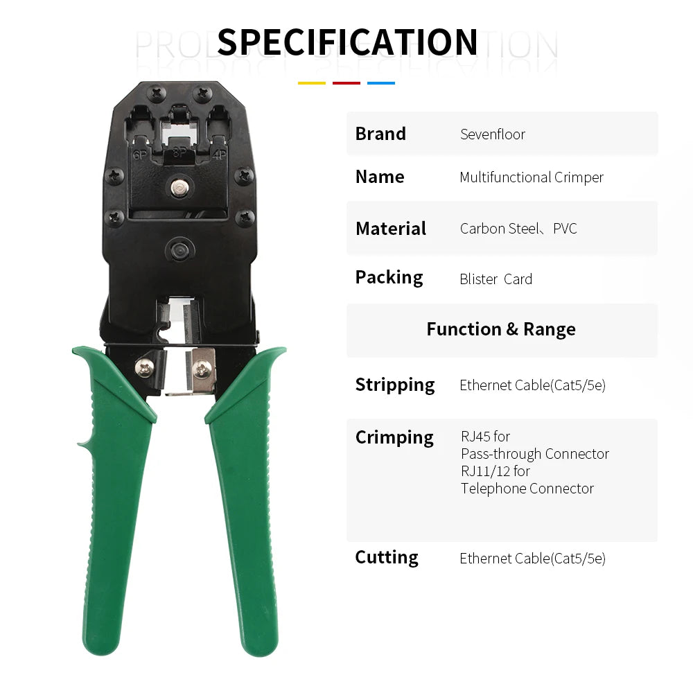 RJ45 Crimping Tool for Cat5 Cat5e Cable with Wire Stripper Cutter Network LAN Crimper Pliers RJ12 RJ11 Multifunctional Hand Tool