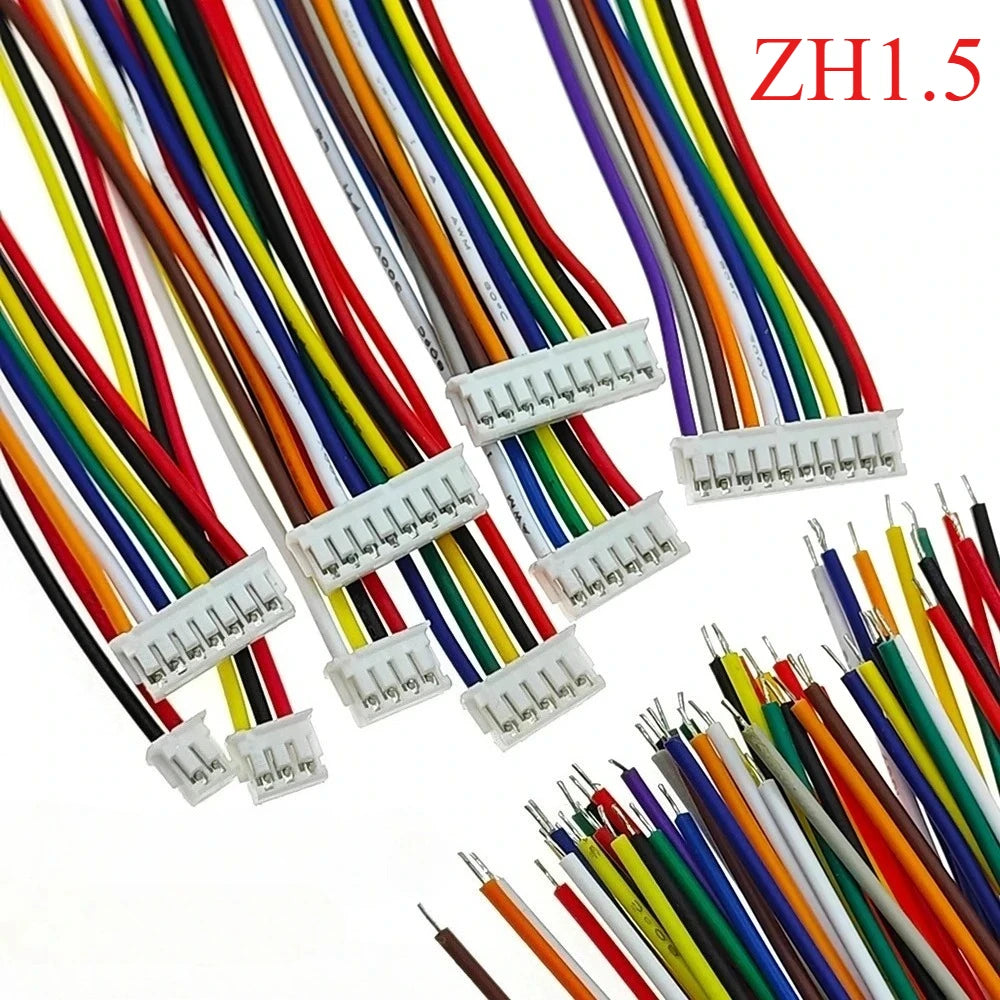 10pcs ZH 1.5mm 2/3/4/5/6/7/8/9/10/11/12Pin 60/200/500mm Terminal Crimp 28AWG Connector Electronic Wire to Board Cable