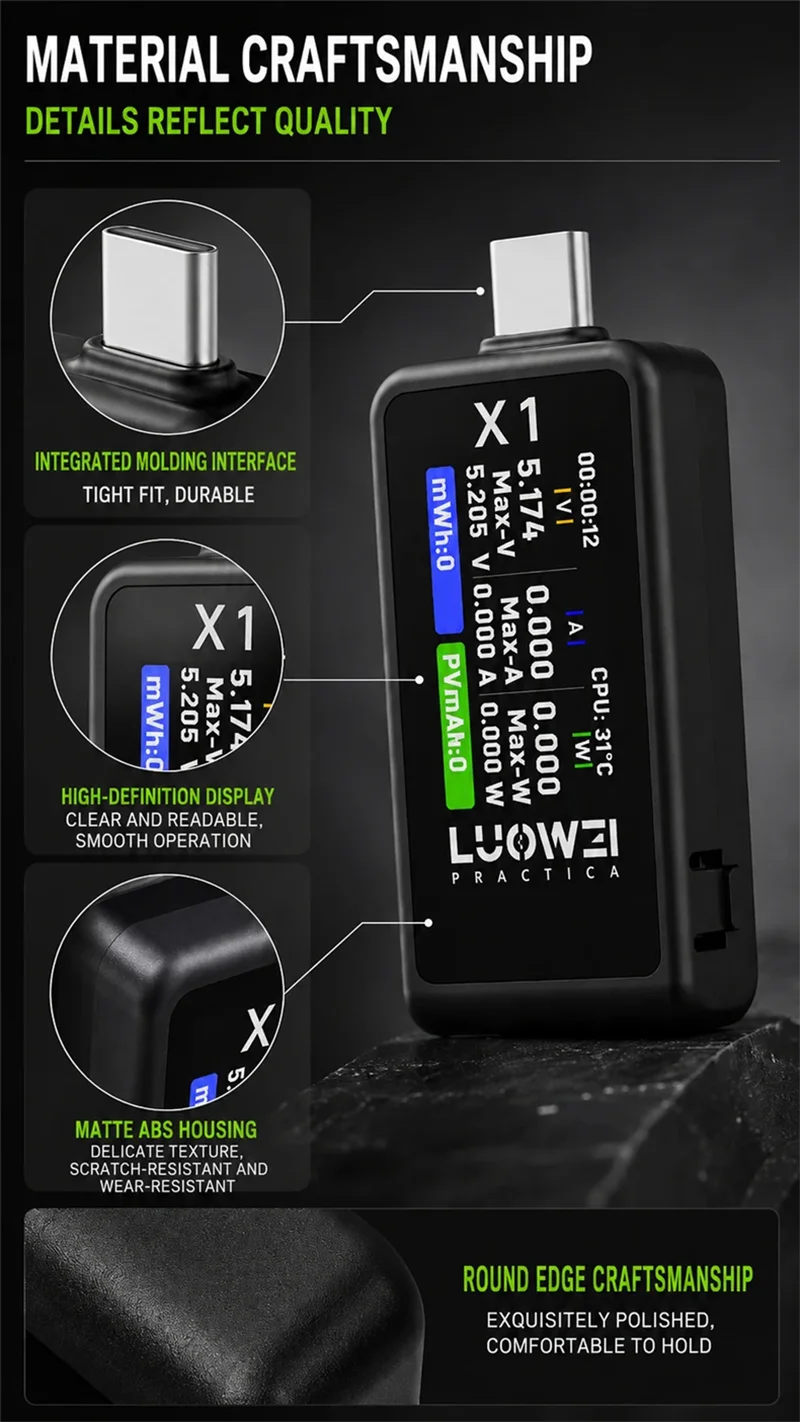 LUOWEI LW-X1 USB C Tester Multifunctional Fast Charging Protocol Analyzer with HD Display Real Time Monitoring For Phone Repair