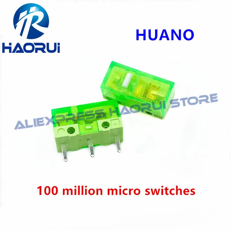 10Pcs HUANO Transparent Green Yellow Purple micro switch 90 / 100 / 120 million click lifespan computer mouse microswitch button
