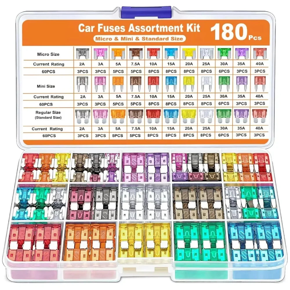 50/100/180pcs Car Blade Fuse Assortment Kit Auto Truck Automotive Medium Fuse Mixed Motorcycle Circuit Fuse With Box
