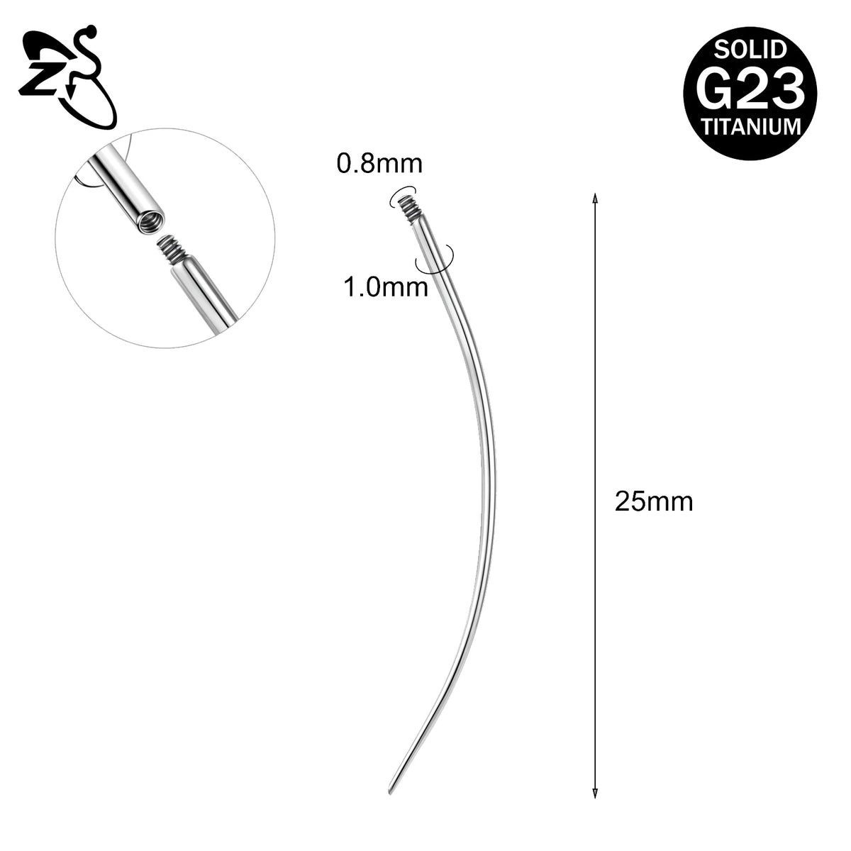 ZS 1 Piece G23 Titanium Curved Taper Insertion Pin Tool Internal Thread Piercing Kit For Tragus Helix Lip Nose Piercing Jewelry