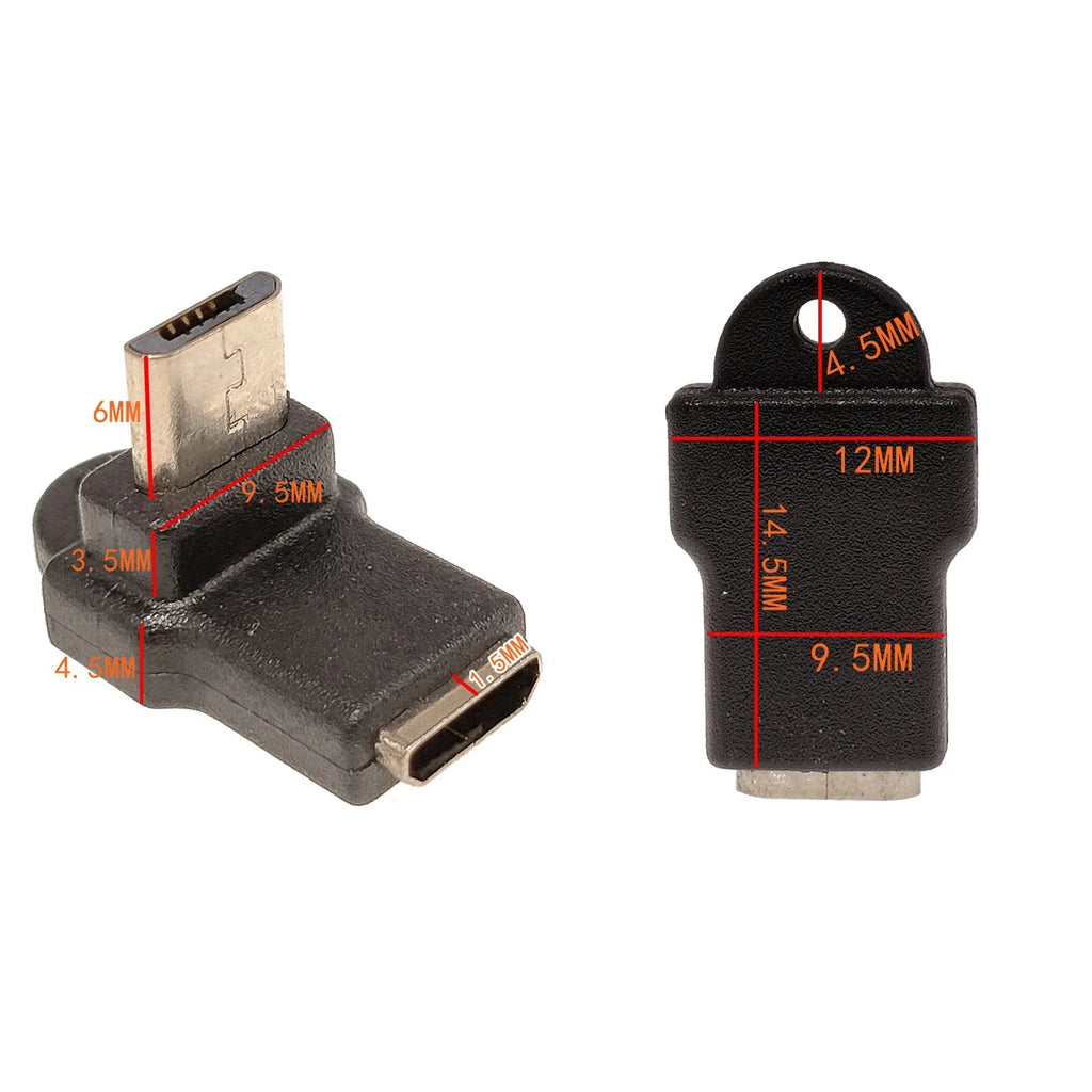 Micro USB data adapter male female USB connector, female male 5-pin Micro USB connector, left and right corners, 90 degrees