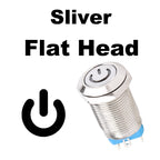 Sliver Push Button Switch 4 Pin 12mm Waterproof Led Light Metal Flat Momentary/Latching Switches with power mark/Ring LED