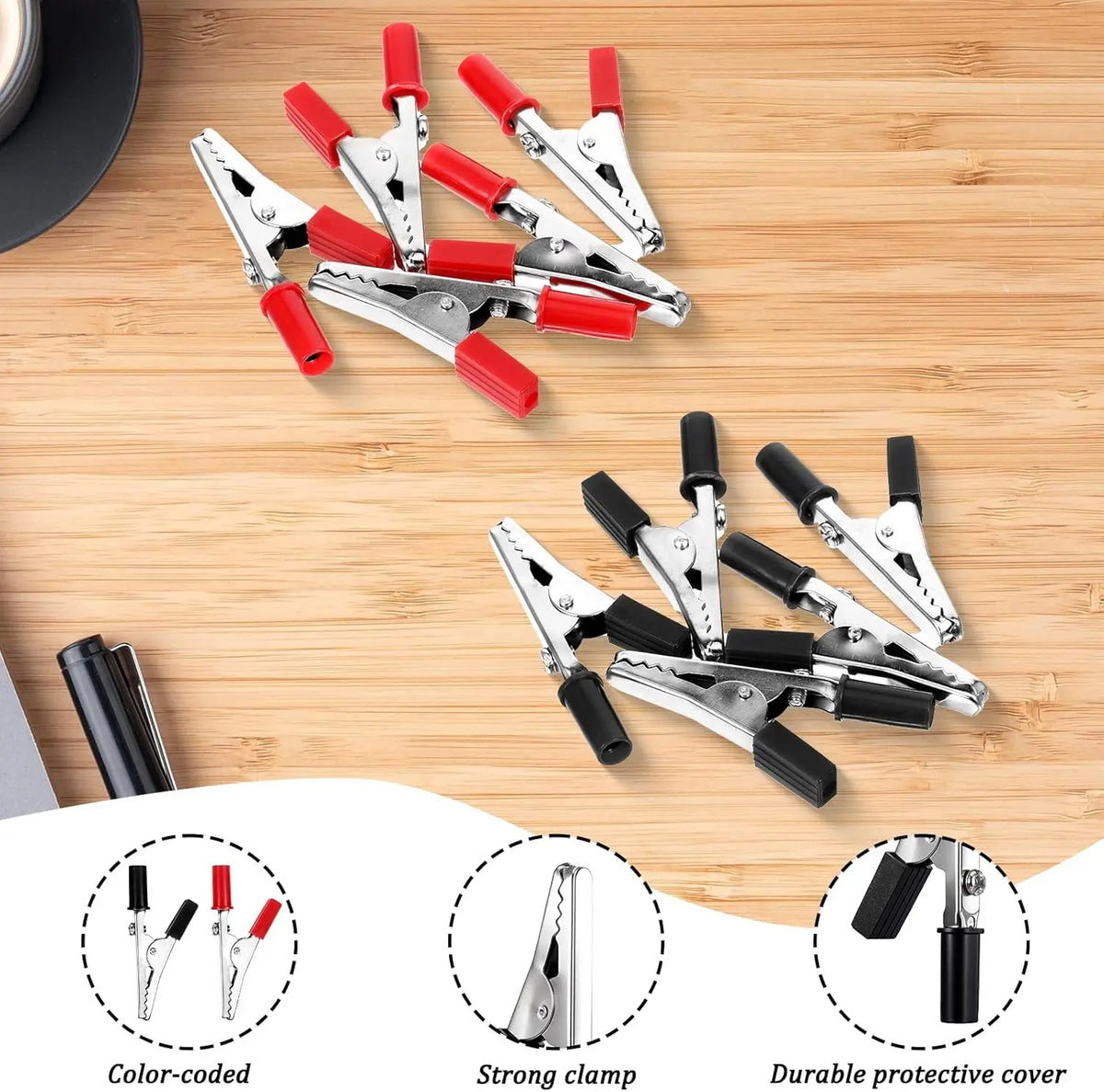 10PCS Red and Black Alligator Clips Electrical Battery Crocodile Clamp Alligator Clips with Screw Terminal Test Clamps For Car