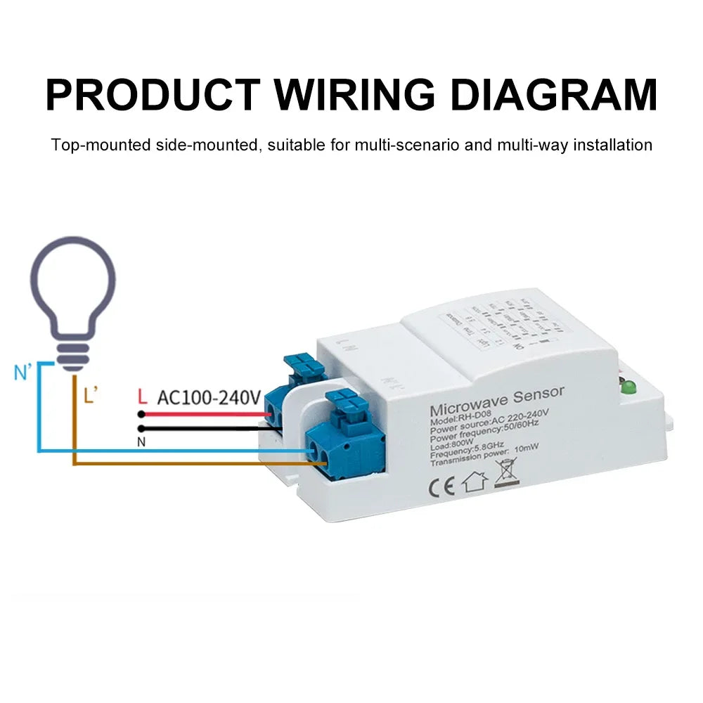 AC 220V-240V 5.8GHz Radar Dialing Sensor 360 Degrees Microwave Induction Switch Human Body Motion For Corridor Courtyard Garage