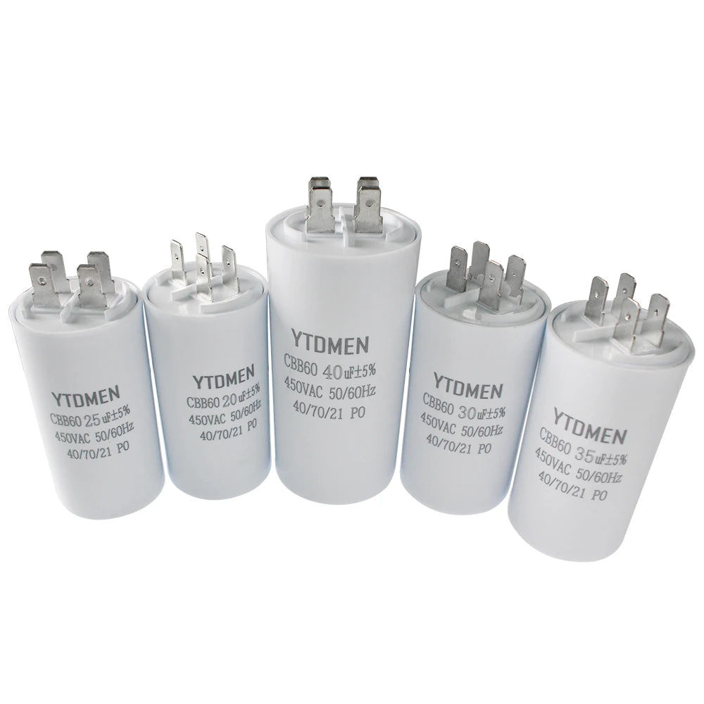 CBB60 450VAC 4~60μF ±5% 4-Pin Double Insert Motor Run Capacitor for Air Conditioner/Refrigerator/Pump，50/60Hz