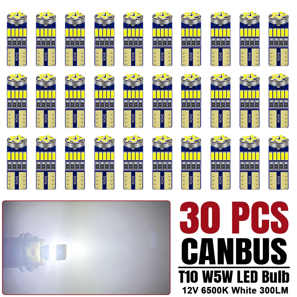 10/20/40 PCS CANBUS T10 W5W LED Bulb For Car Interior Dome Door Maps Trunk License Plate Lights 12V 4014-45SMD 6500K White 300LM