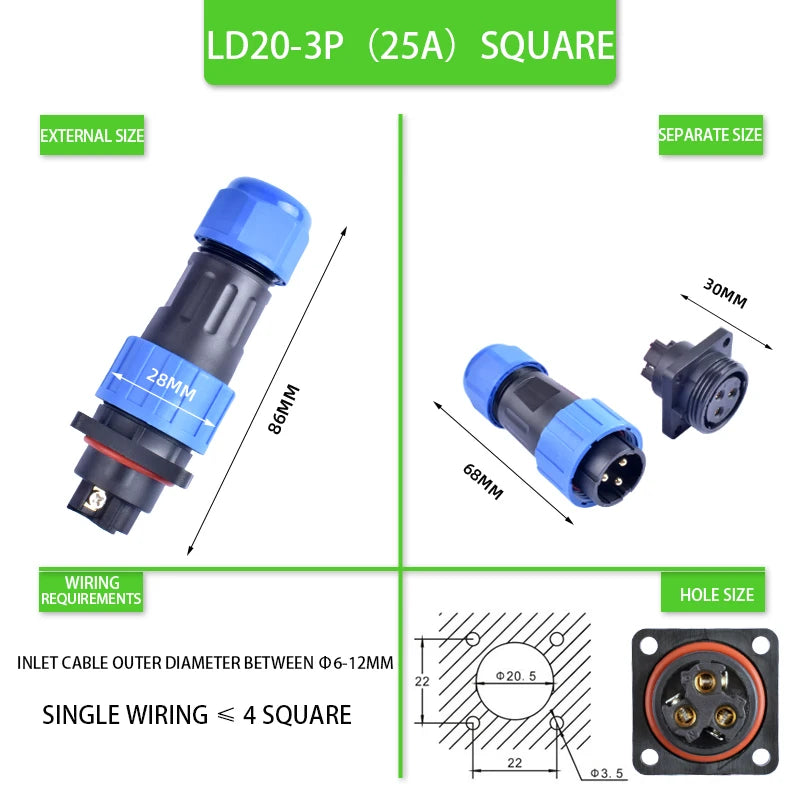 IP68 Waterproof Male Female Electrical Connector LD Series2/3/4/5/6/7/9-Pin Panel-Mount Screw Wire Cable Aviation Plug Connector