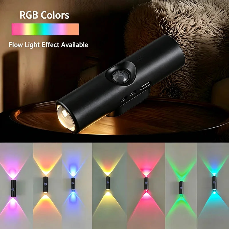 Smart RGB Double-head Wall Light Motion Sensor Magnetic Night Light Rechargeable Spotlight for Bedroom Closet Garden Room Decor
