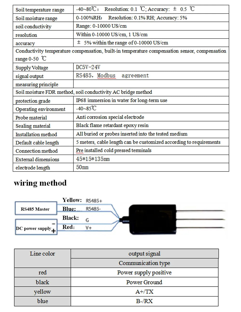 TR-THC03O 3 in 1 Soil Temperature Humidity Conductivity Sensor Soil Moisture Temperature EC Sensor Portable Soil Sensor