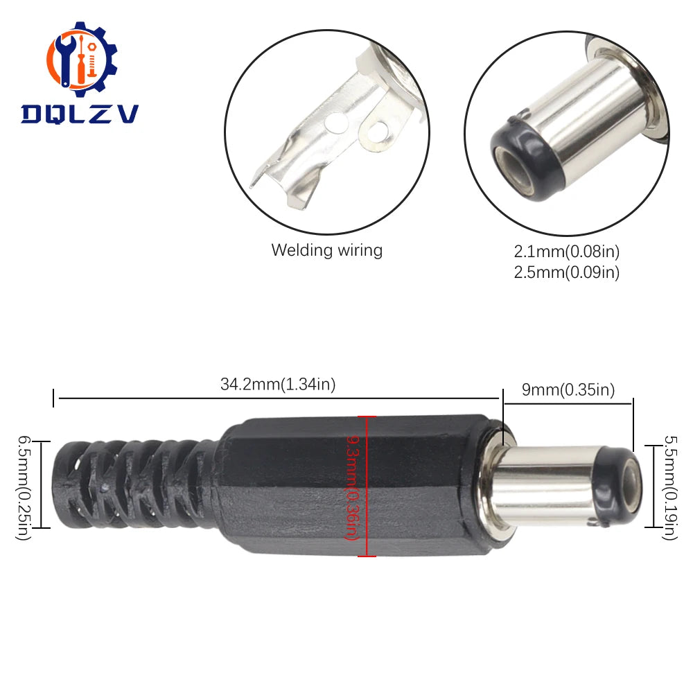 5.5*2.5mm DC Power Supply Male Plug Connector 5.5x2.1mm Female Metal Panel Mount Socket Jack DC Connectors Terminal Adapter