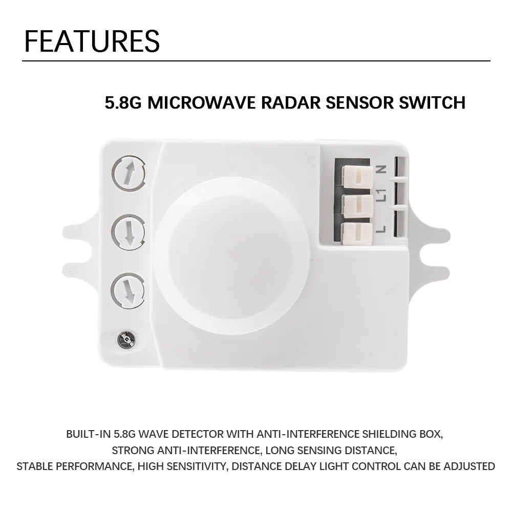 5.8G Microwave Induction Switch 220V Intelligent Energy Saving Control Microwave Radar Sensor