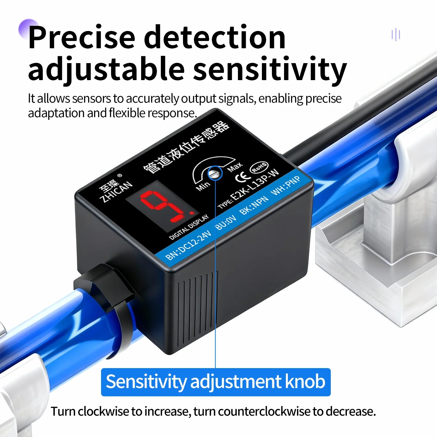 ZHICAN E2K Non Contact Capacitive Liquid Level Sensor Pipe Water Tank Full Empty Detection Alarm Switch