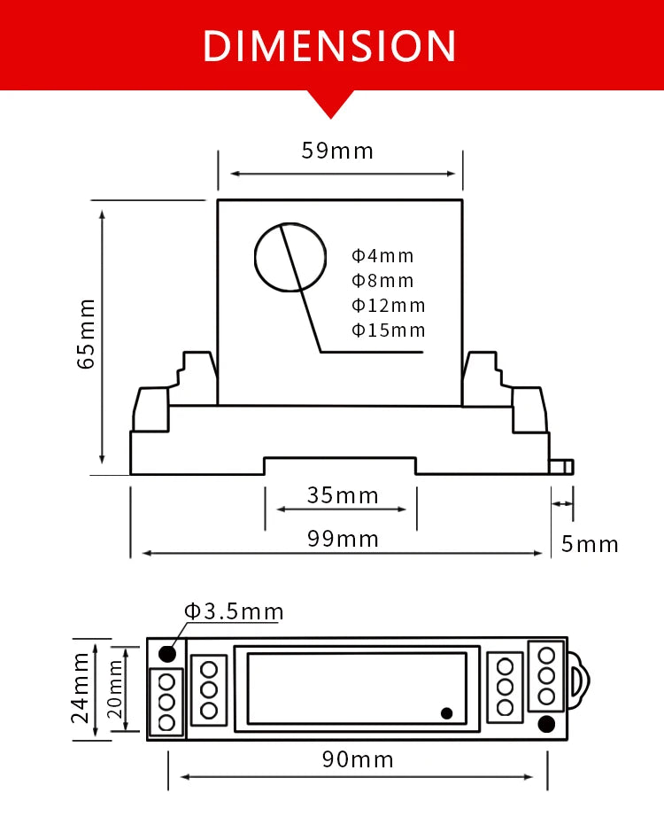 Hall Current Sensor AC 5A 10A 20A 50A 200A Transmitter 4-20mA 0-10V RS485 Output Ampere Transducer Current Transformer