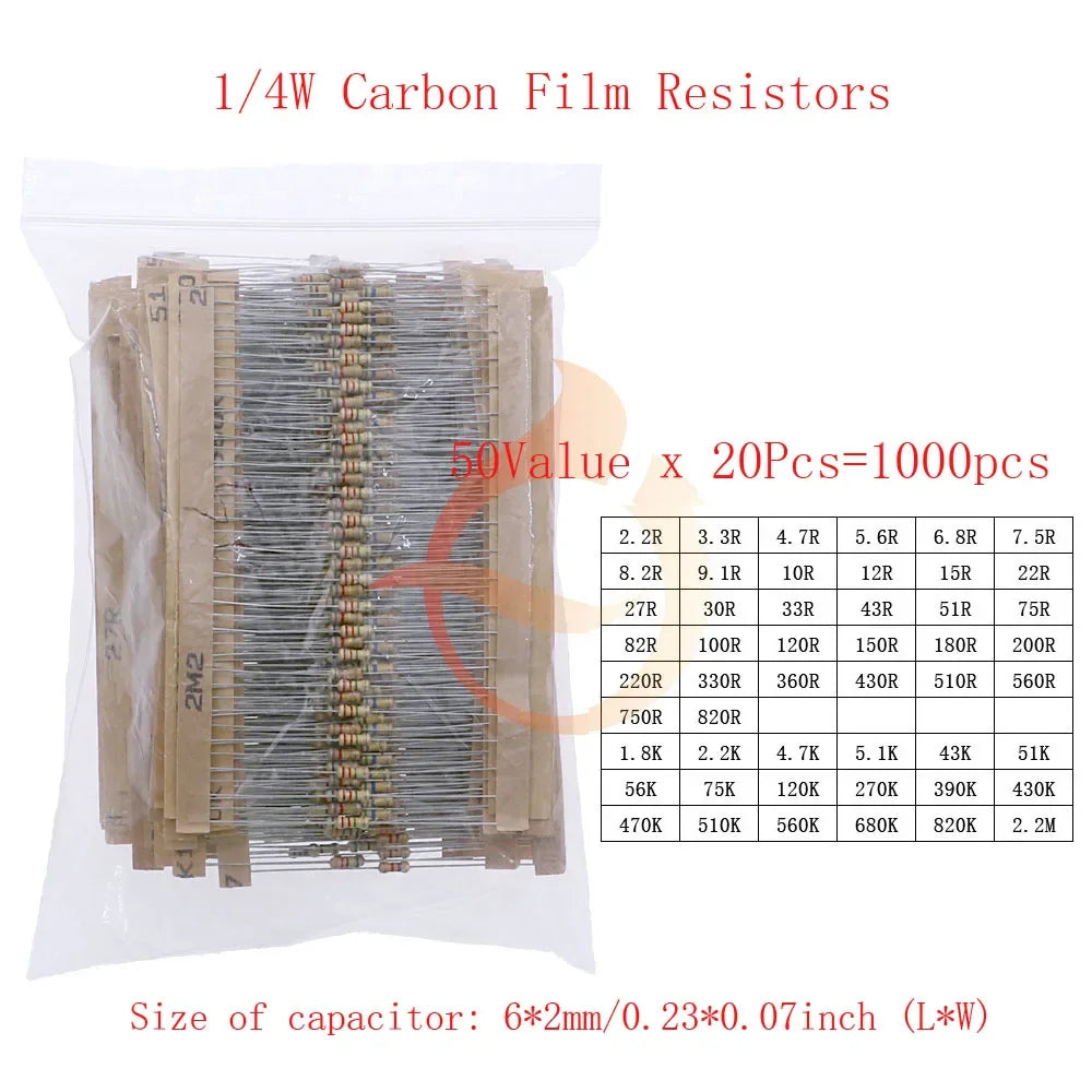 Carbon Film Resistors Assortment Kit set 1/8W 1/4W 1/2W 1W 2W 3W 5W 5% Electronic Components resistor package