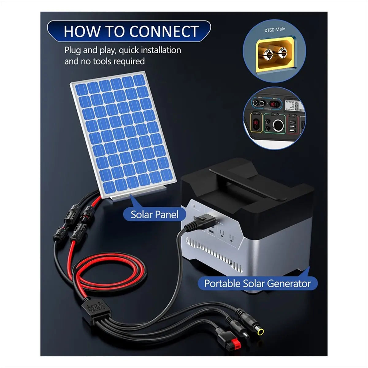 Persevering- 4-In-1 Solar Panel Connector Extension Cable Splitter for Anderson Connector DC Adapter Power Plug XT60 Female Conn