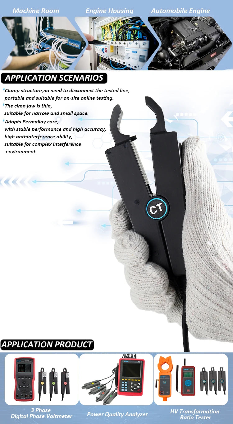ETCR008 ETCR014 AC Leakage Phase Power Energy Transducer Sharp Nose Clamp Current Sensor Turn Ratio 2500:1 CT Technology