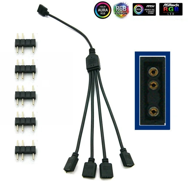 5-24V 3 Pin RGB Connector 1 To 1 2 3 4 5 3pin Wire Splitter Extension Cable for Computer Fan Motherboard AURA RGB LED Tape Light