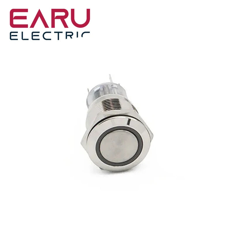 19mm Power Mark Press Metal Push Button Switch Waterproof Latching Self-lock Fixation LED Light Illumination 3V-6V 12V-24V 220V