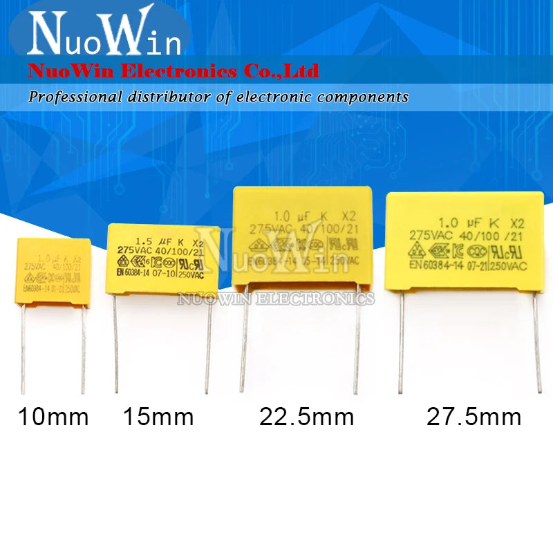 10pcs/Lot X2 Series 275VAC Polypropylene Film Capacitor 10MM/15MM/22.5MM/27.5MM 0.01UF 0.1UF 0.22UF 0.33UF 0.47UF 1UF 2.2UF