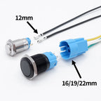 12 16 19 22mm Metal Push Button Switch Press Button Flat High Head 1NO 1NC Momentary Self Reset Locking Latching Black Switch