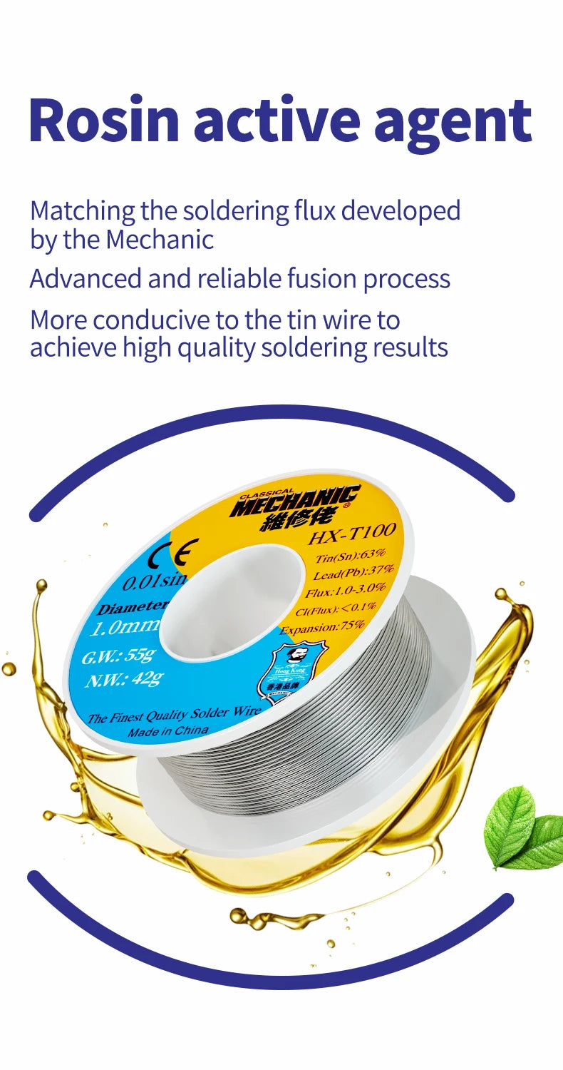 【MECHANIC】 HX-T100 500g Soldering Wire Mild Rosin Core  0.5mm 0.6mm 0.8mm 1mm 1.2mm for IPhone Samsung Repair Tool