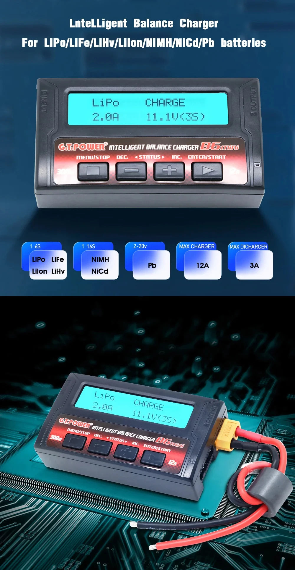 G.T.POWER GT Power Imax B6mini B6 Mini 12A 300W Balance Charger/Discharger For RC Lipo/LiFe/LiFe NiMH Battery
