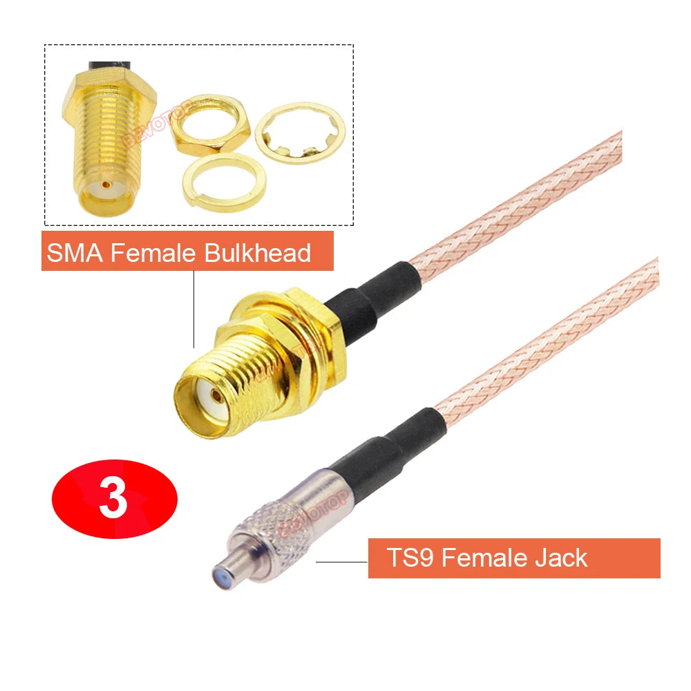 2PCS/LOT RP-SMA / SMA to TS9 Male / Female Connector RG316 Cable SMA to TS9 Extension Pigtail for Huawei 3G Modem Router